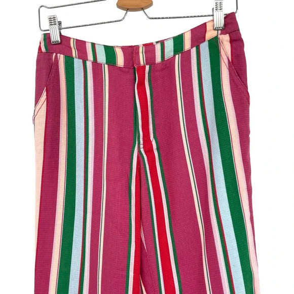 Free People La Paz Stripe Cotton Blend Ankle Pants Berry Combo Size 0 - Picture 3 of 11